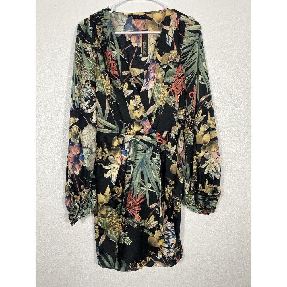 Miss Avenue Long Sleeve Black Floral Printed High Low Dress Size Medium Romantic - Picture 4 of 15